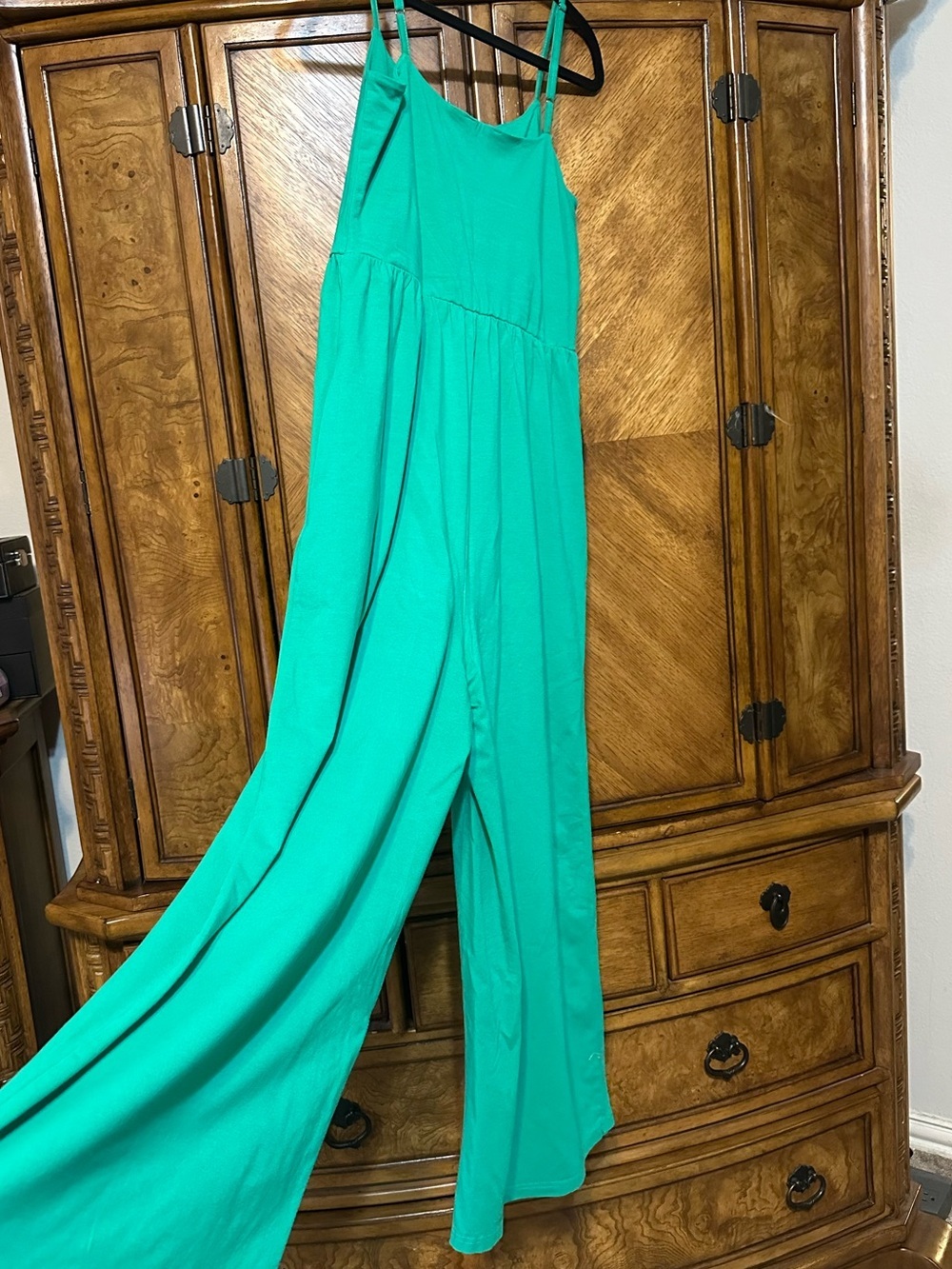RDI Green Knit Wide Leg Jumpsuit Medium Sleeveless Spaghetti Strap Pockets - Picture 4 of 10
